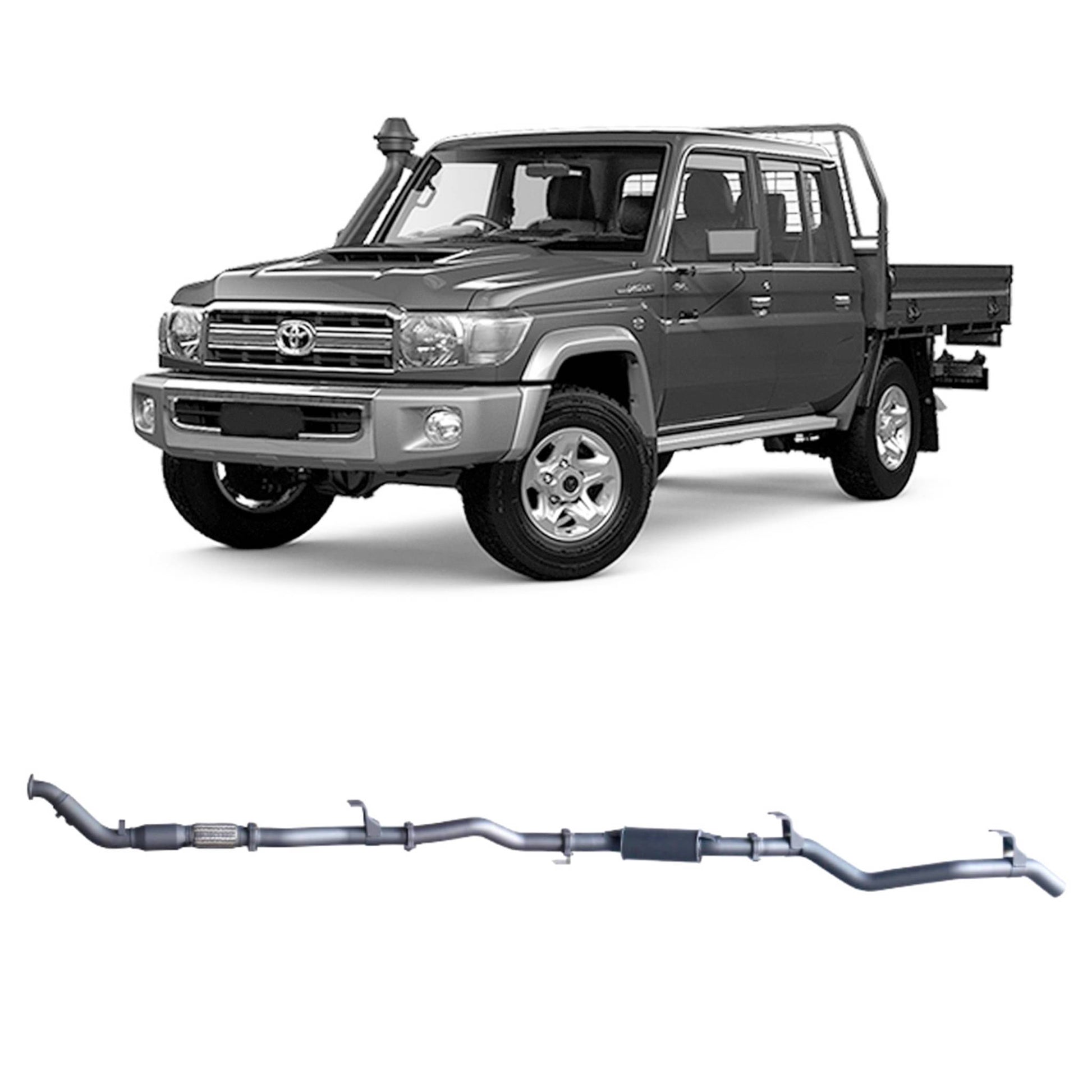 70 Series Land Cruiser Extreme Duty Exhaust - 79 Series Dual Cab with Auxiliary Fuel Tank (01/2012 - 10/2016)