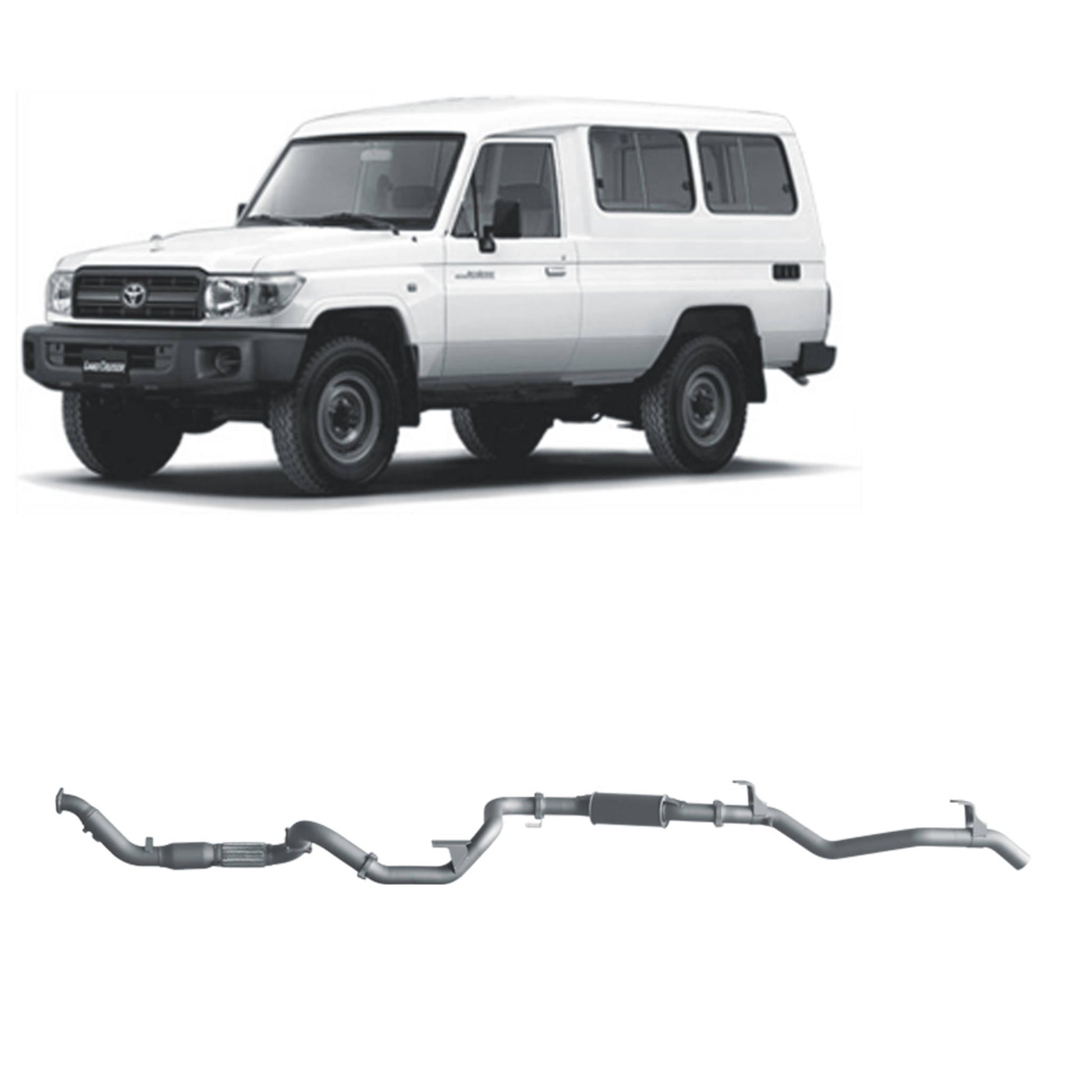 Extreme Duty 3" Factory Dump Pipe Back Exhaust for the Toyota LandCruiser 78 Series 4.2L TD (01/2001 - 01/2007) (view 2)