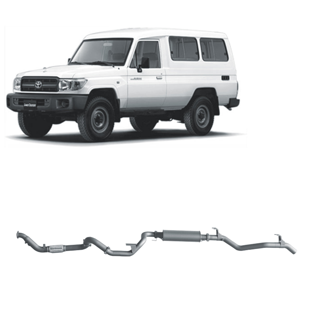 Extreme Duty 3" Factory Dump Pipe Back Exhaust for the Toyota LandCruiser 78 Series 4.2L TD (01/2001 - 01/2007) (view 5)