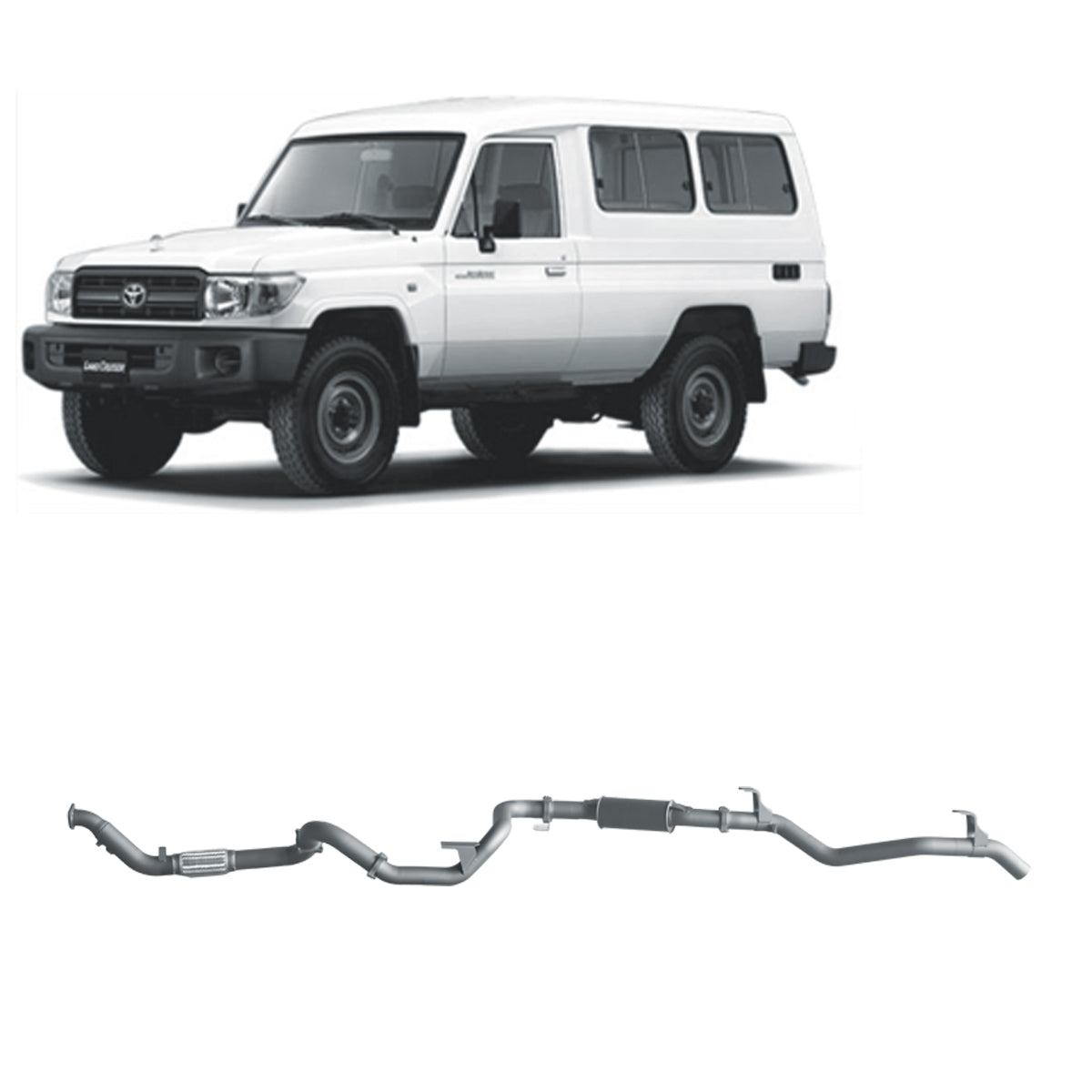 Extreme Duty 3" Factory Dump Pipe Back Exhaust for the Toyota LandCruiser 78 Series 4.2L TD (01/2001 - 01/2007) (view 4)